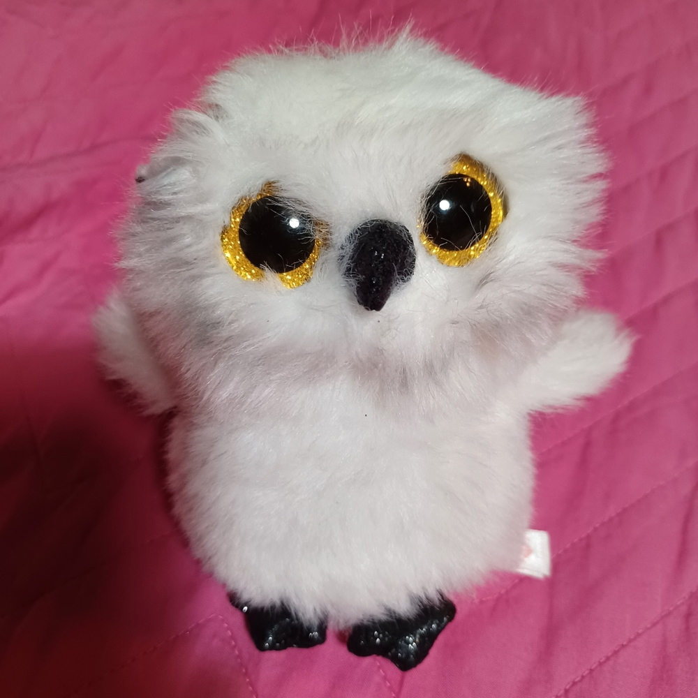 Plush White Owl with Glittery Eyes, Ty